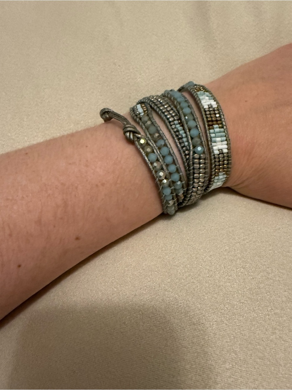 Wrap Bracelet in Light Blue and Silver Beads